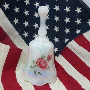 Small Vintage Fenton Opalescent Rose Roses BELL D Cutshaw Signed